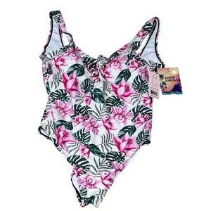 Emme Jordan One Piece Wireless Tropical Floral Low Back Bathing Suit Swimwear